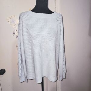 SO Women's Soft Blue Crew Neck Sweater With Braided details on the sleeves. XL